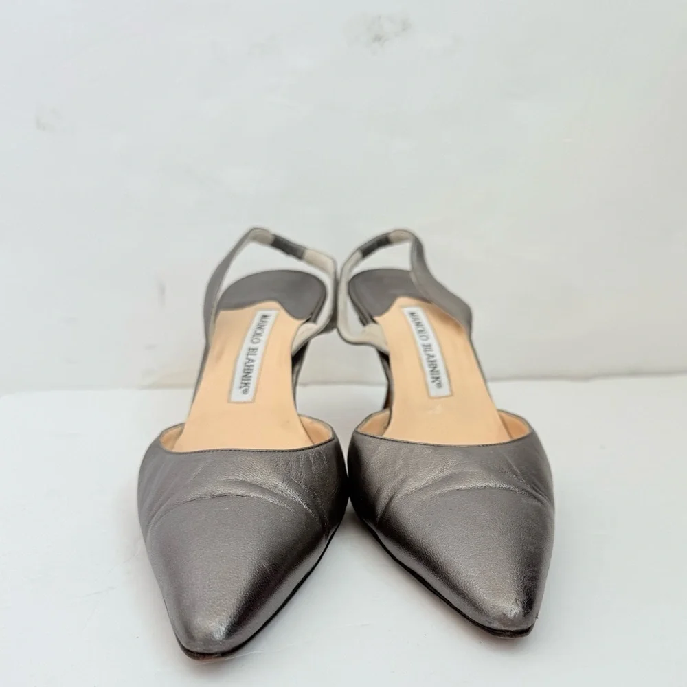 Manolo Blahnik Retro Gunmetal Grey 70mm Carolyne Slingback pumps EU 37.5